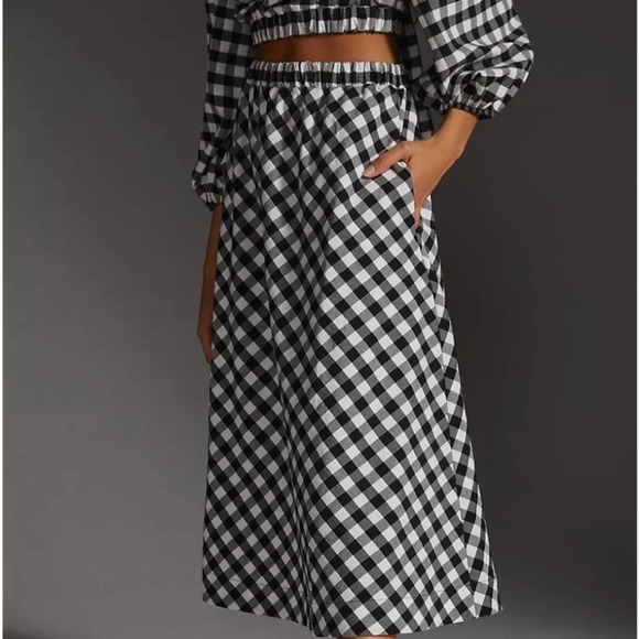 Anthropologie Maeve Black White Gingham Skirt Set Crop Top Midi Maxi Size Small - Picture 6 of 7